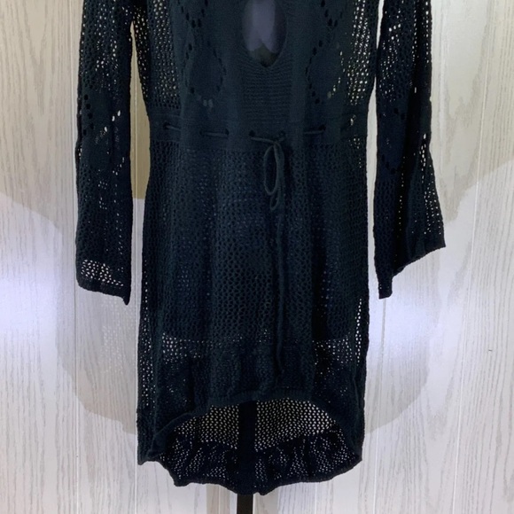 Women's V-Neck Crochet Bell Sleeve Swim Cover Up Dress, One Size, Black - Picture 8 of 8